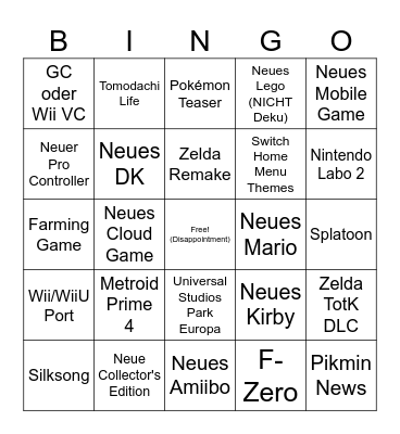 Nintendo Direct Juni 2024 Bingo Card