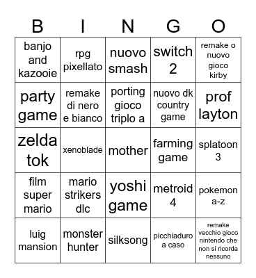 nintendo direct Bingo Card