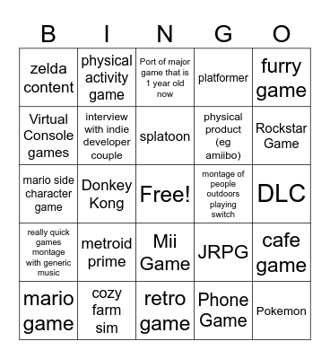 6/18 Nintendo Direct Bingo Card