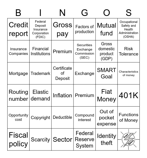 Business and Personal Finance Last Day Bingo Card