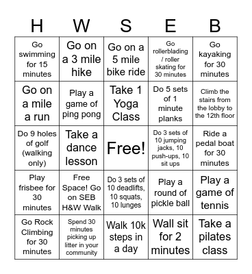 Fitness Bingo! Bingo Card