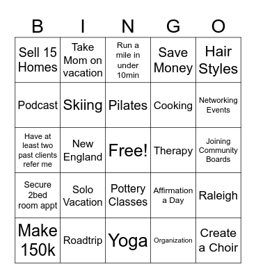 Vision Board Bingo Card