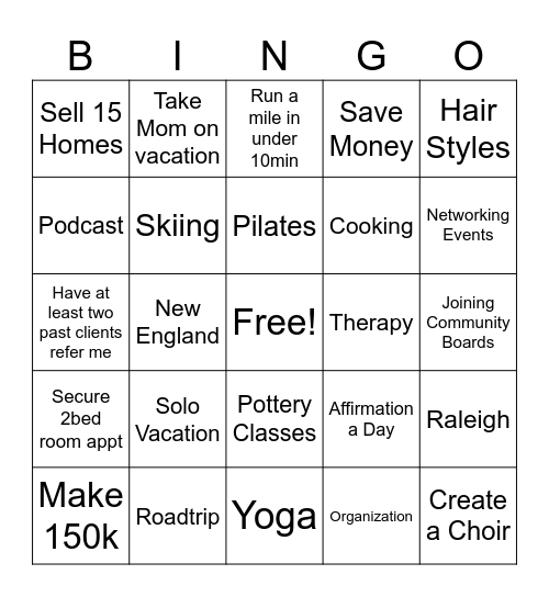 Vision Board Bingo Card