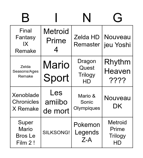 Nintendo Direct Juin 2024 Bingo Card