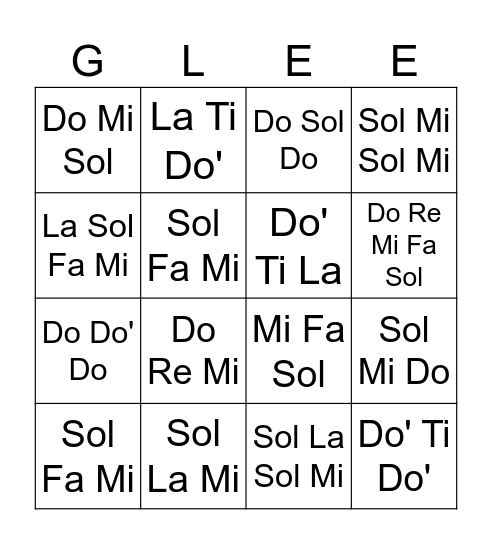 Solfege Bingo Card