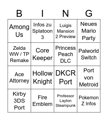 Nintendo Direct Bingo Card