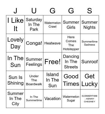 Summer Songs Bingo Card