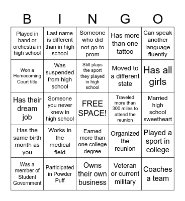 Class Reunion Bingo! Bingo Card