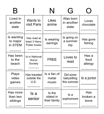 Icebreaker Bingo - Find Someone Who .... Bingo Card