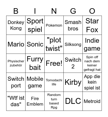 Nintendo Direct bingo Card