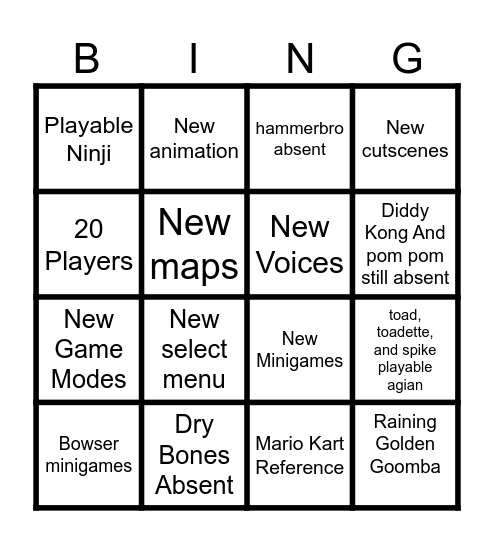 Super Mario Party Jamboree Bingo Card