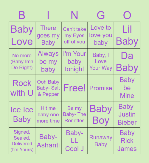 Ma'Lani's Baby Shower Bingo Card