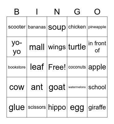 KIDS 3 Bingo Card