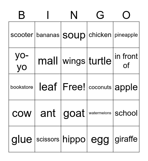 KIDS 3 Bingo Card