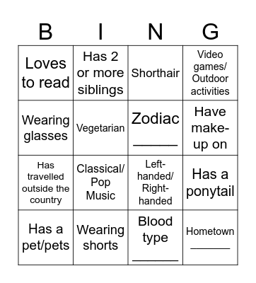 Get-To-Know You Bingo Card