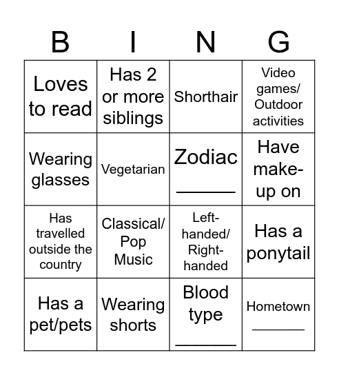 Get-To-Know You Bingo Card