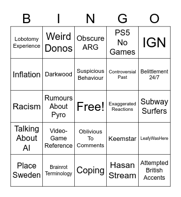 PyroLIVE Bingo Card