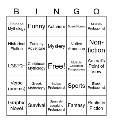 Book Genre BINGO Card