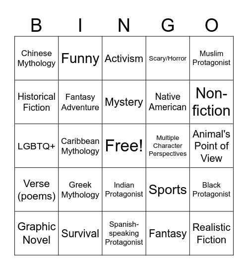 Book Genre BINGO Card