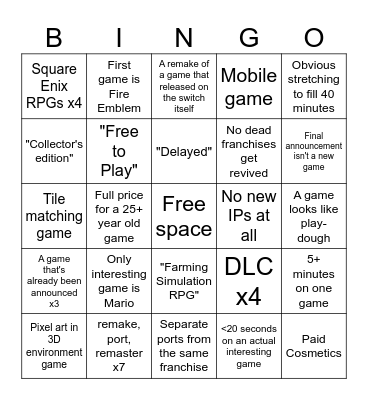Direct Disappointment Bingo Card