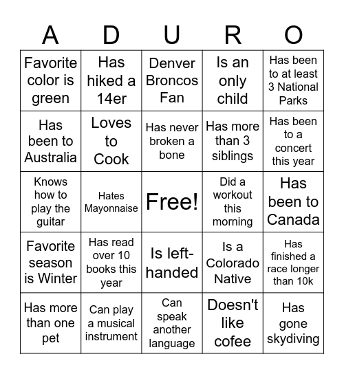 Find a coworker who... Bingo Card