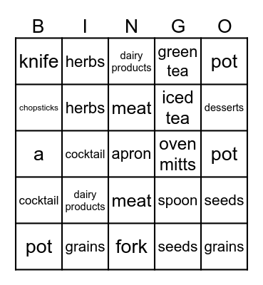 FOOD BINGO Card