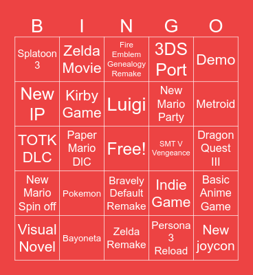Nintendo Direct 18/06/2024 Bingo Card