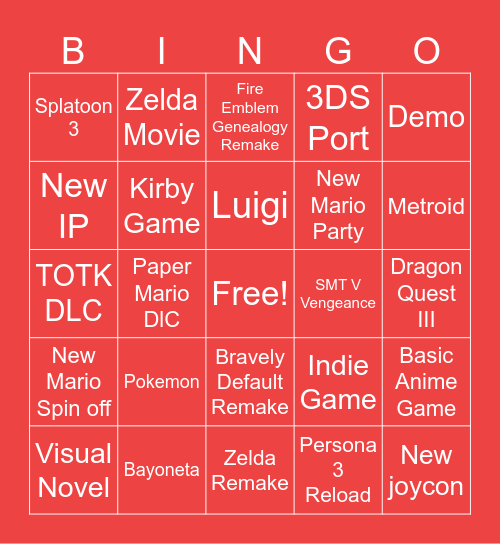 Nintendo Direct 18/06/2024 Bingo Card