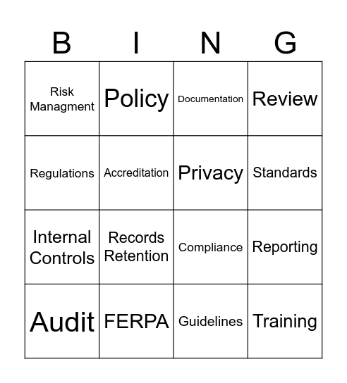 Compliance Bingo Card