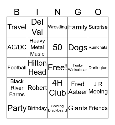 Robert's 50th Bingo Card