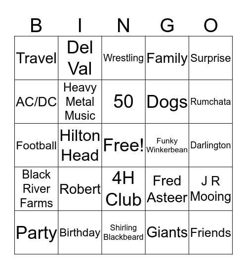 Robert's 50th Bingo Card