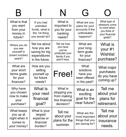 Open Ended Questions Bingo Card