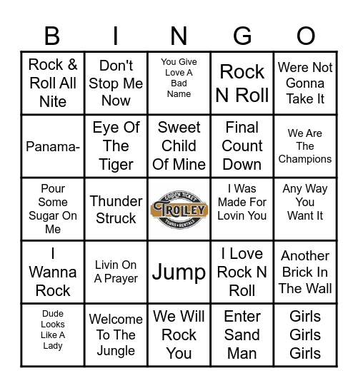 Trolley Tunes 80'S Rock BINGO Card