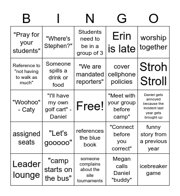 Camp Training 2024 Bingo Card