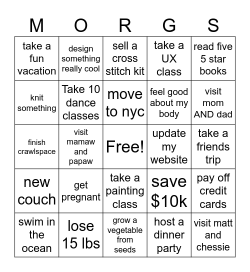 morgs bingo 2024 Bingo Card