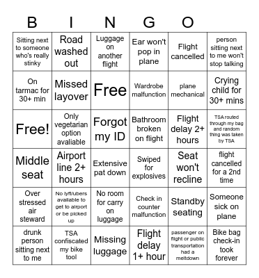 NICA Staff Flight Bingo Card