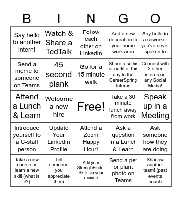 INTERN BINGO Card
