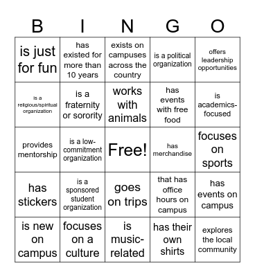 Find a UK Organization That... Bingo Card