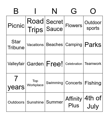 Top Workplace Summer Bingo Card