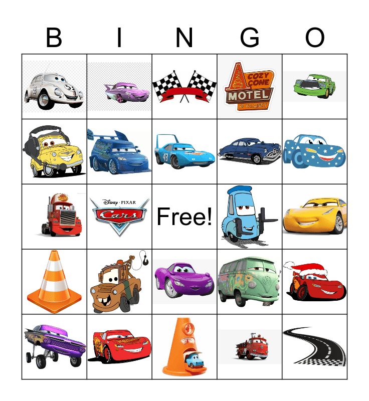 Cars Bingo Card