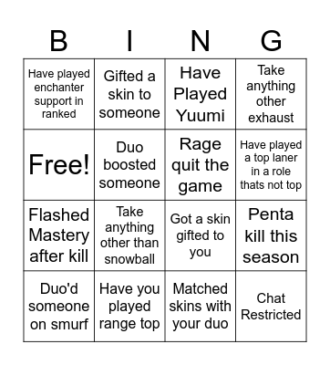 Cringe League Things Bingo Card