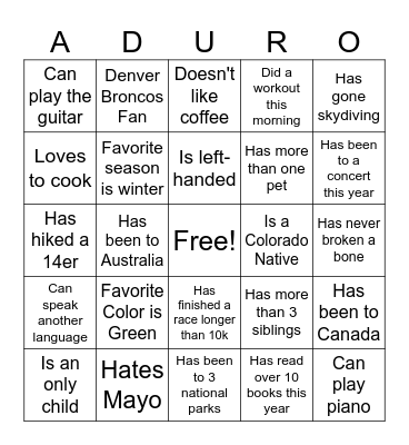 Find a Coworker who... Bingo Card