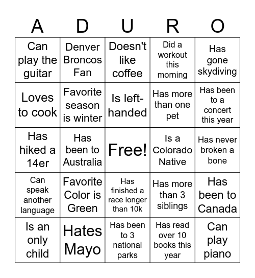 Find a Coworker who... Bingo Card