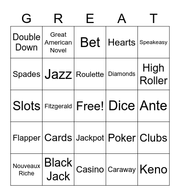 Gatsby Casino Night Bingo Card