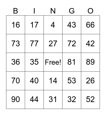 COPING SKILLS BINGO Card