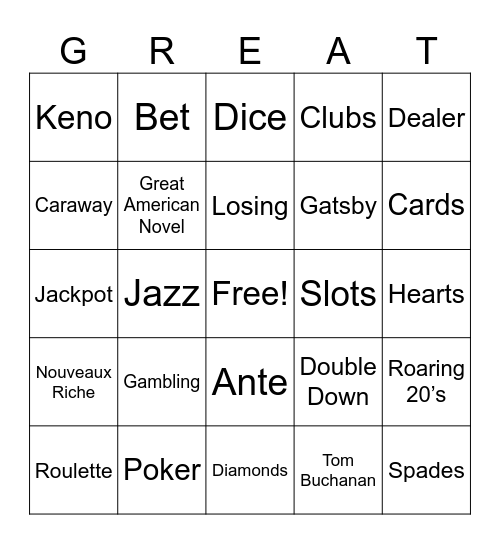 Gatsby Casino Night Bingo Card