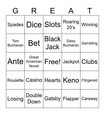 Gatsby Casino Night Bingo Card