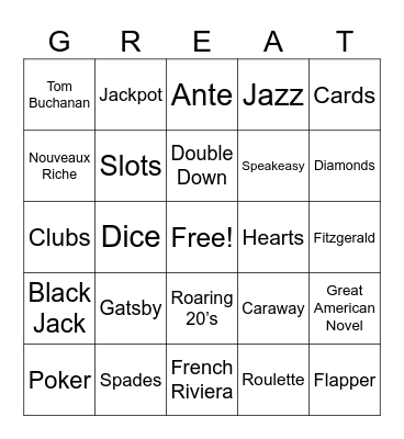 Gatsby Casino Night Bingo Card