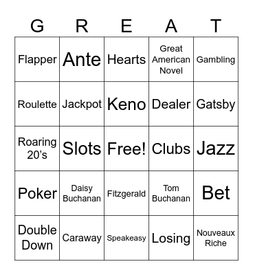 Gatsby Casino Night Bingo Card