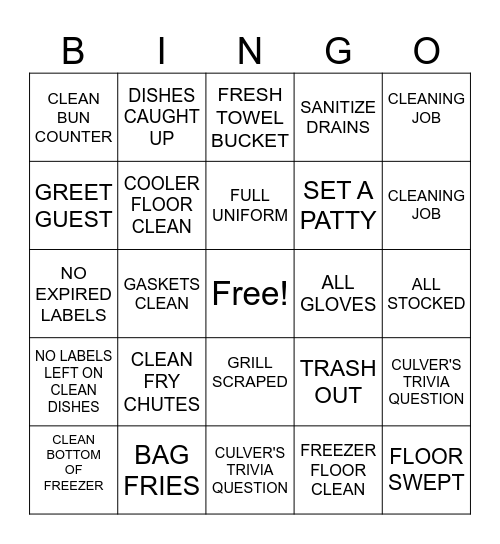 KITCHEN BINGO Card